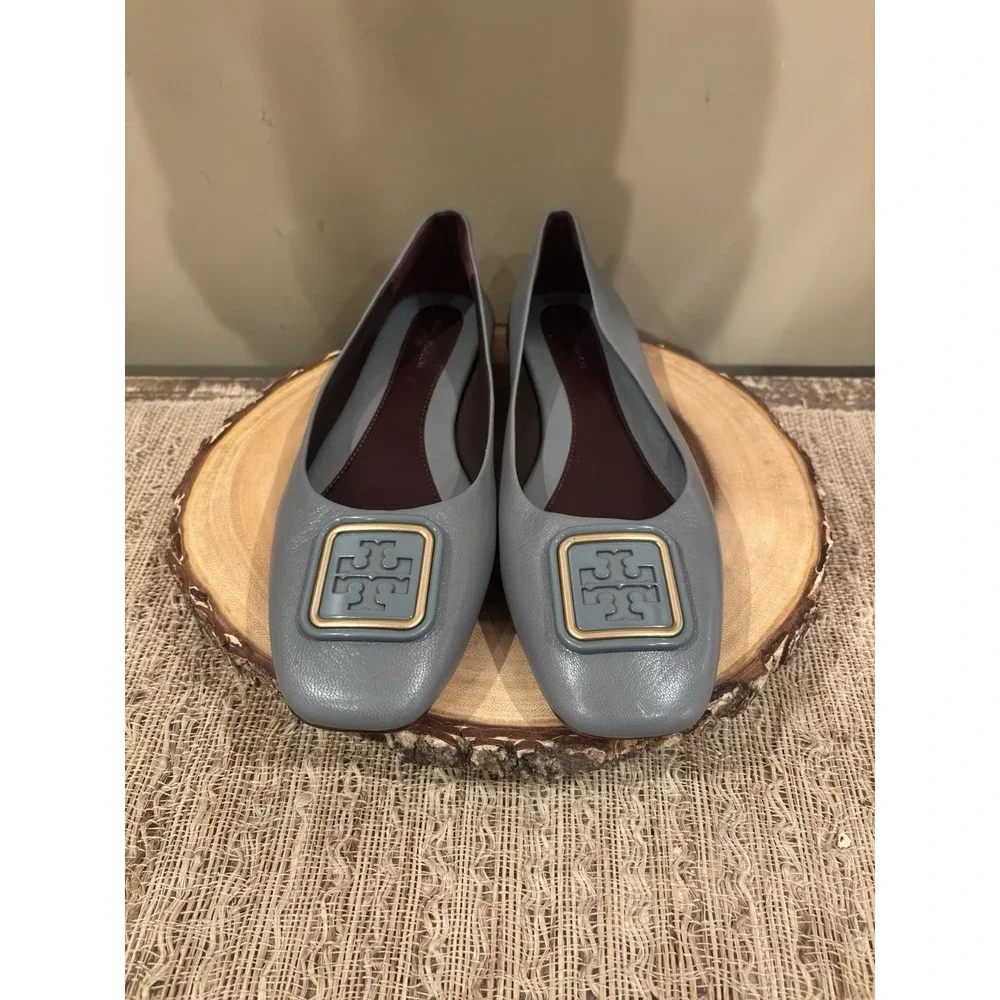 Tory Burch GEORGIA BALLET, Calf Leather, Rainwater / Plum, size 8.5 new w box